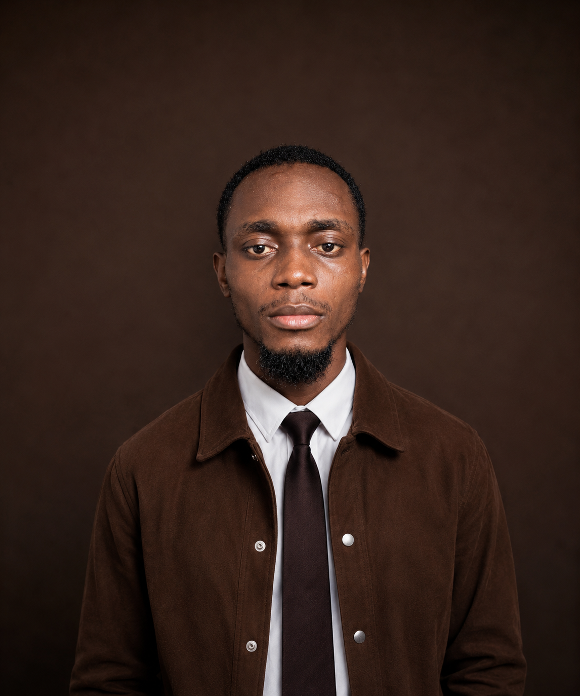 Portrait of Eugene Eyambe Ndeme against a brown studio background